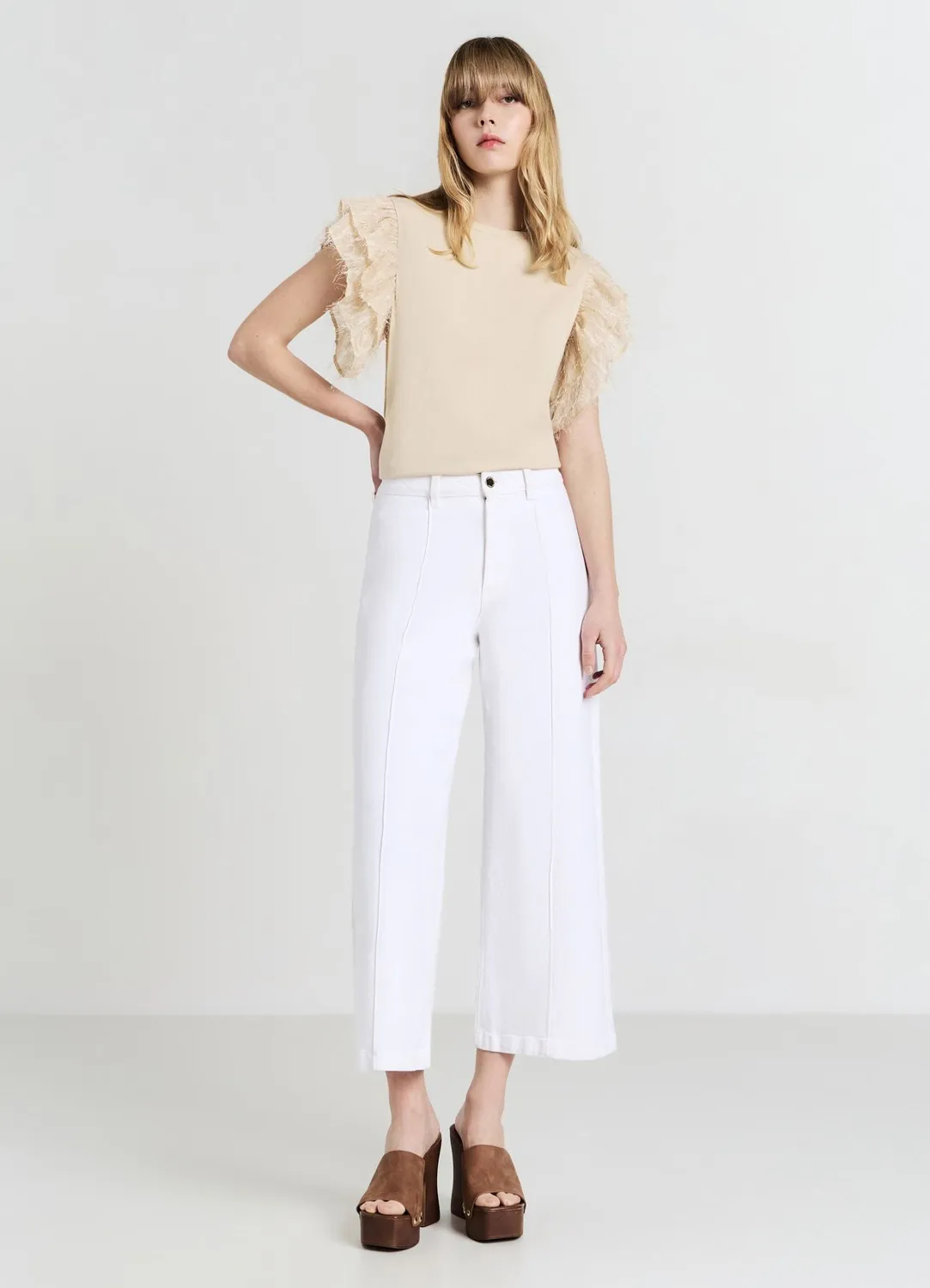 Calliope T-shirt Volants Coton Femme Col Rond