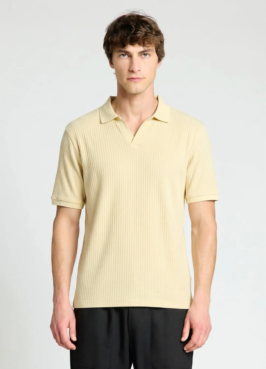 Calliope polo homme côtelé col V sans boutons