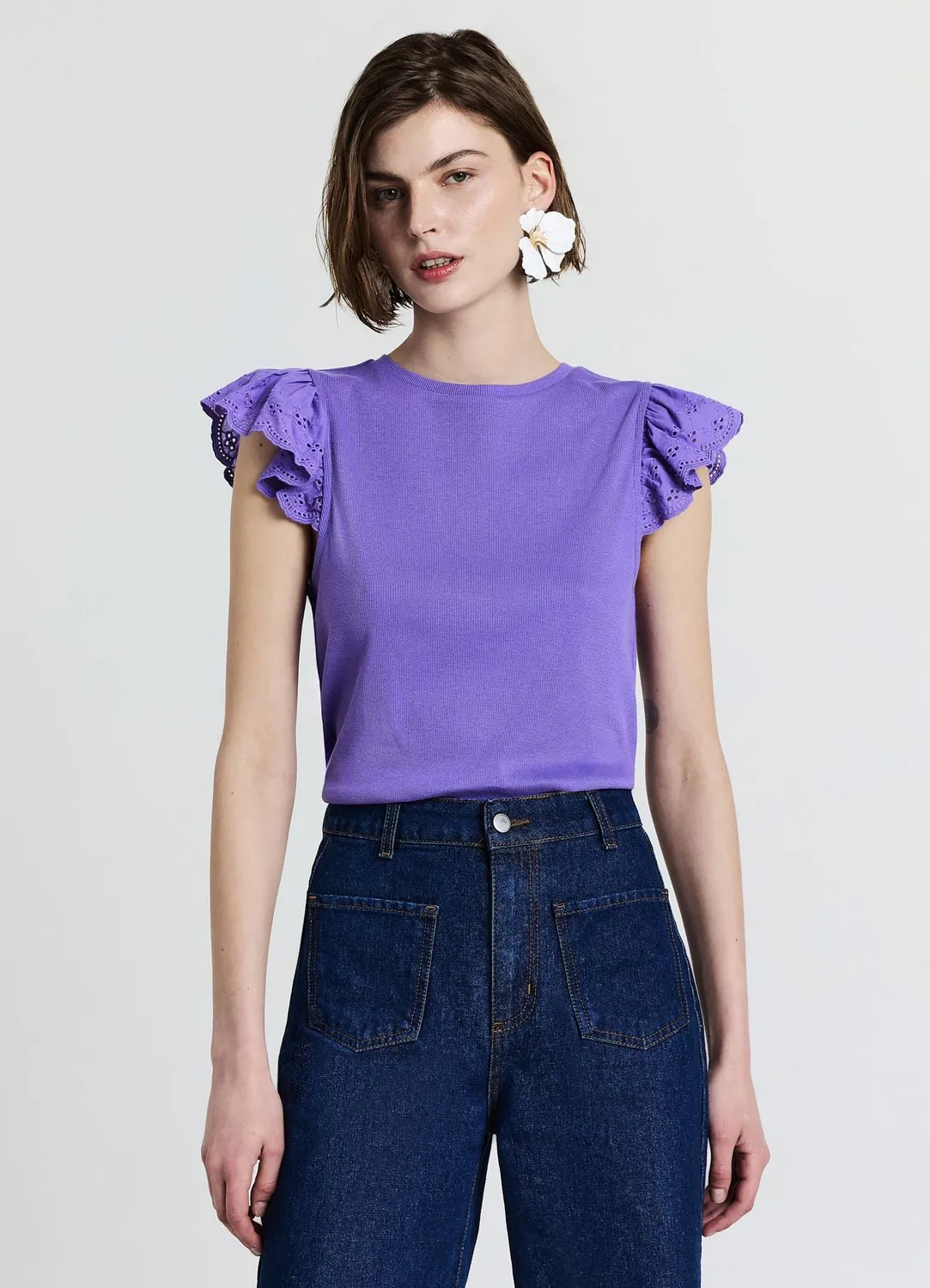Calliope t-shirt côtelé volants femme coton