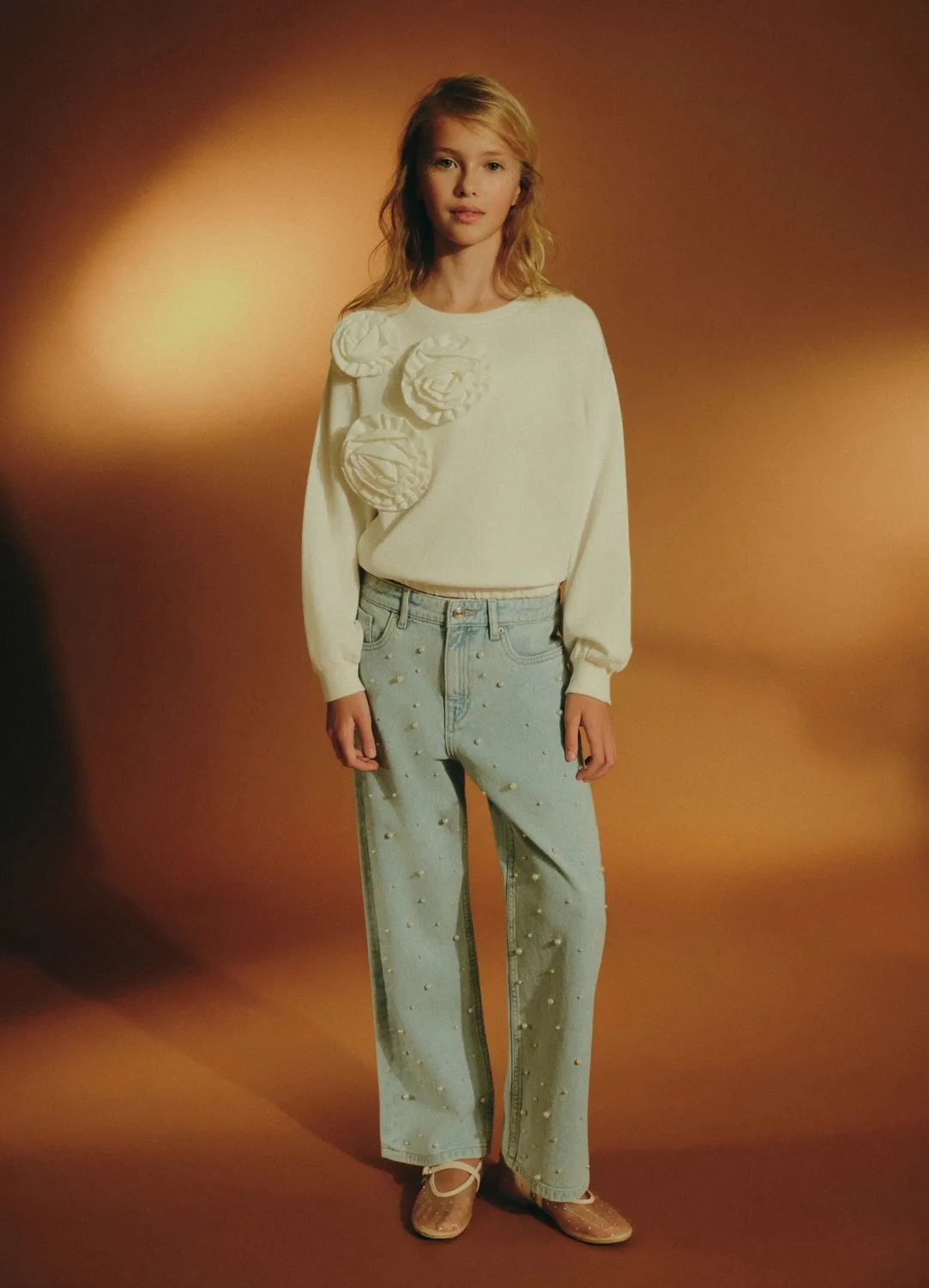 Calliope sweat fille fleurs col rond sans capuche