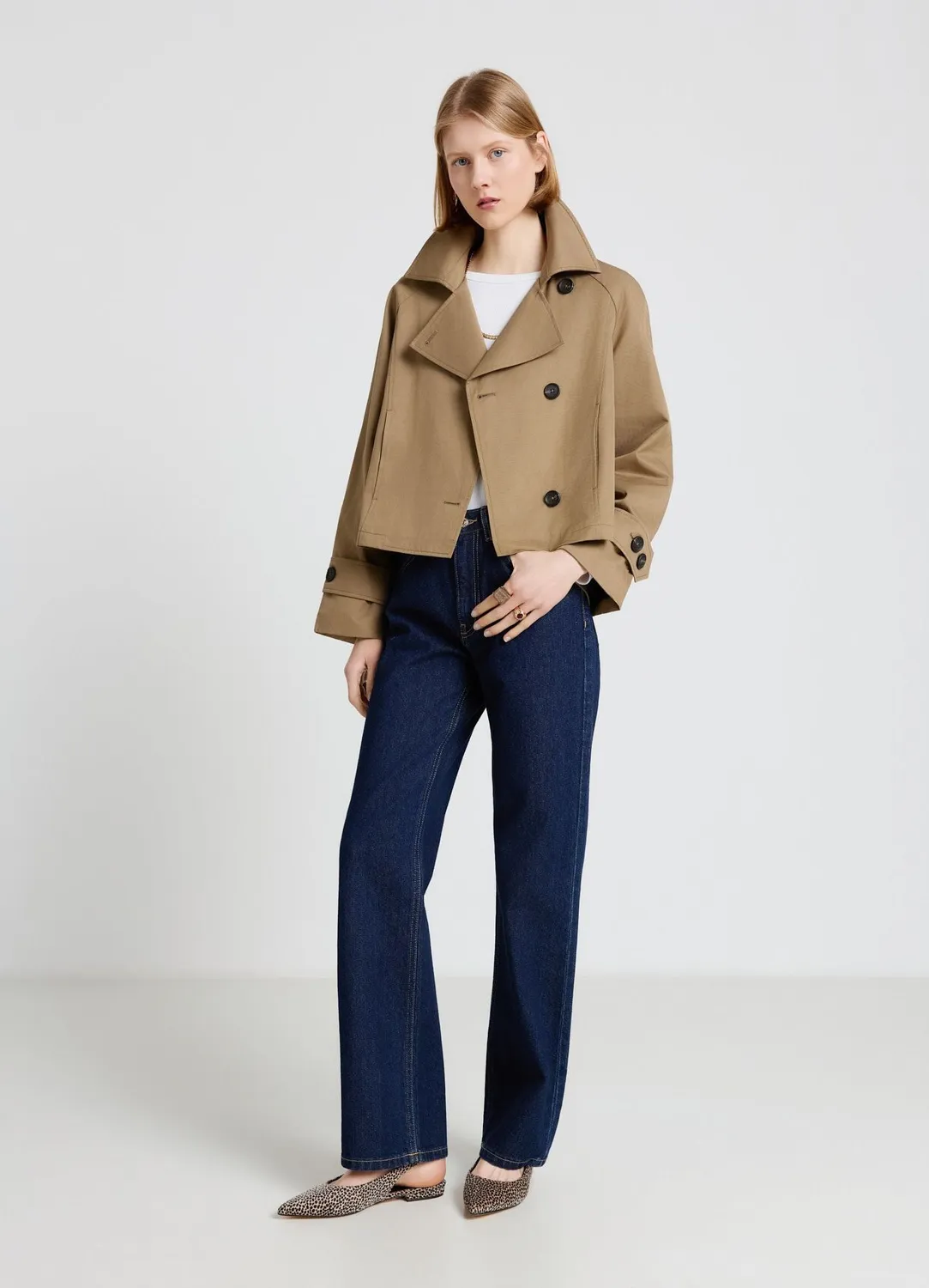 Calliope trench court femme revers boutons uni