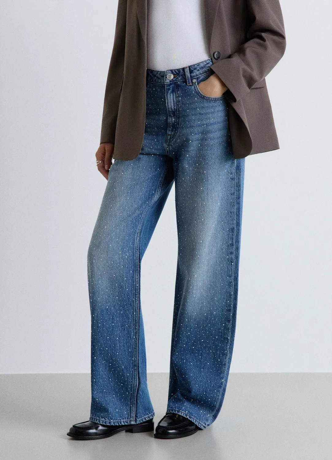 Calliope jeans wide leg strass femme taille haute