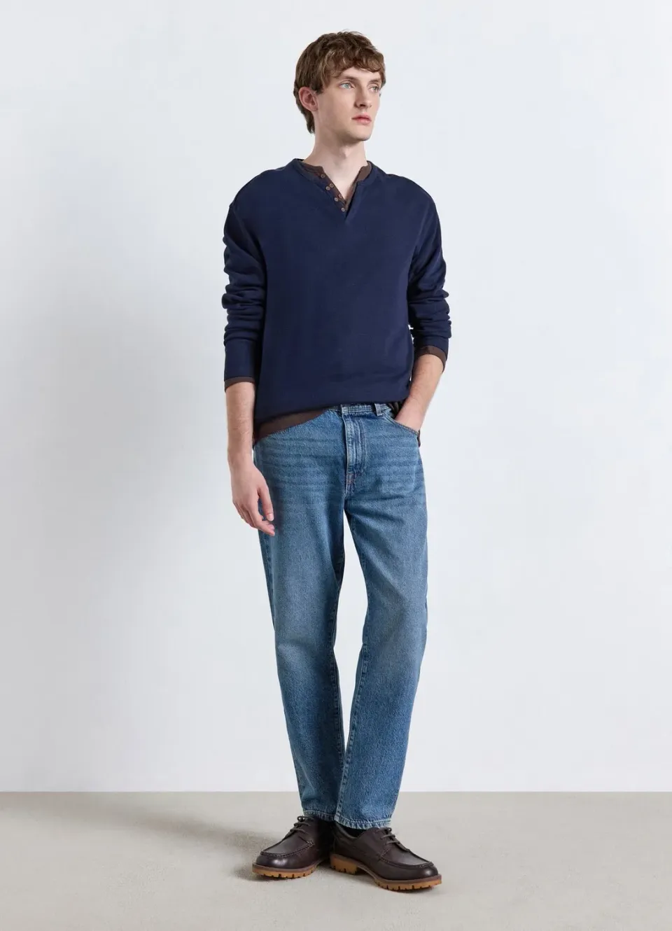 Calliope T-shirt Henley Waffle Homme Uni Manches Longues