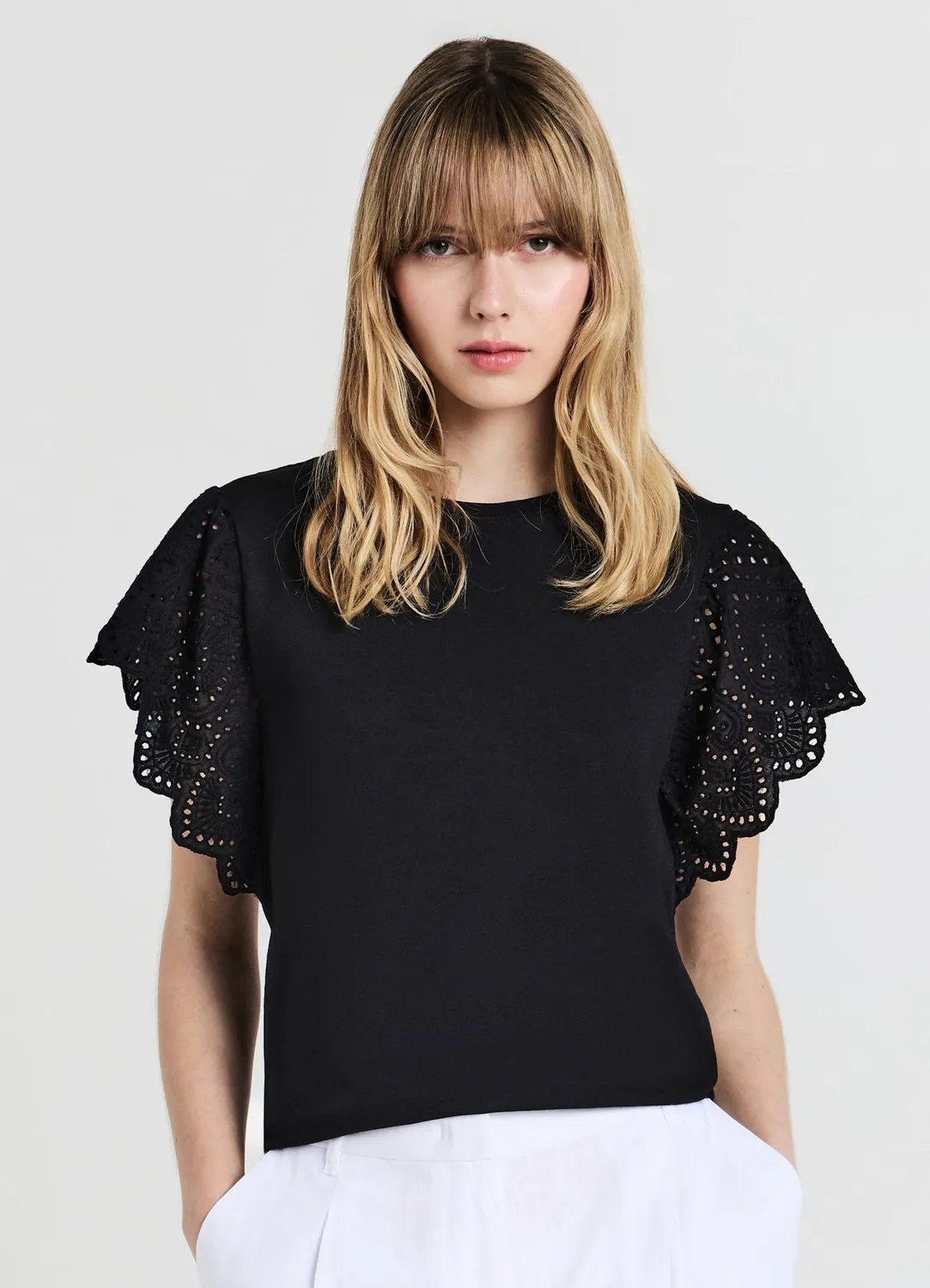 Calliope T-shirt volant sangallo t-shirt coton femme