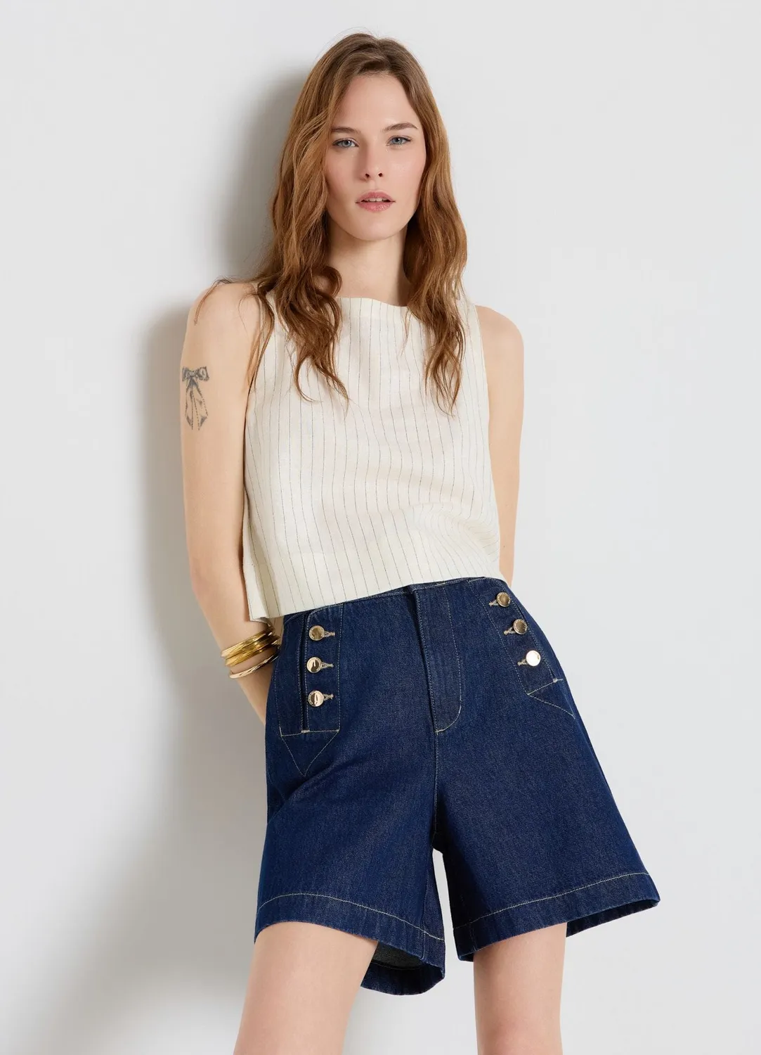 Calliope bermuda denim boutons dorés femme regular