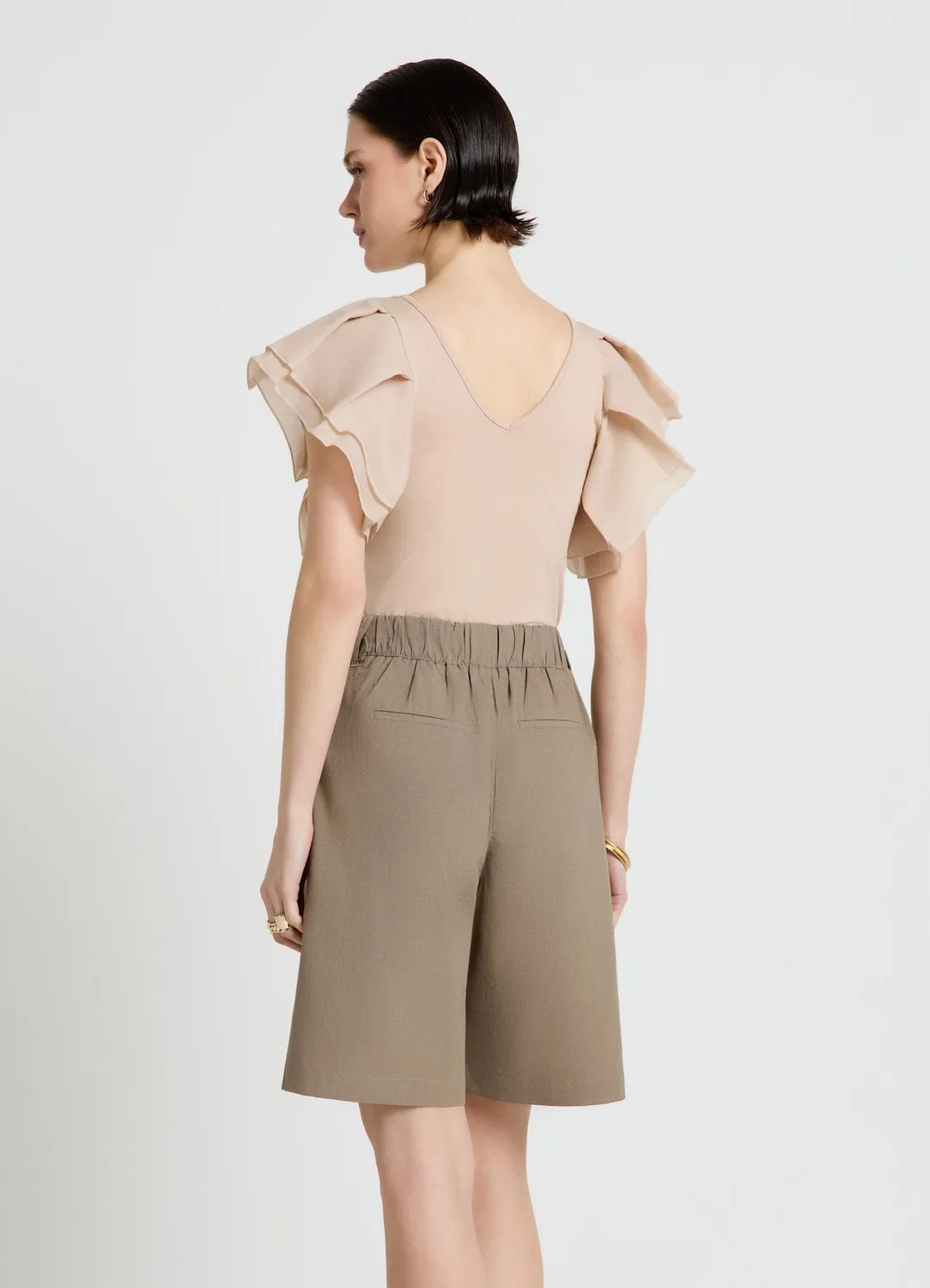 Calliope t-shirt femme col V volants organza