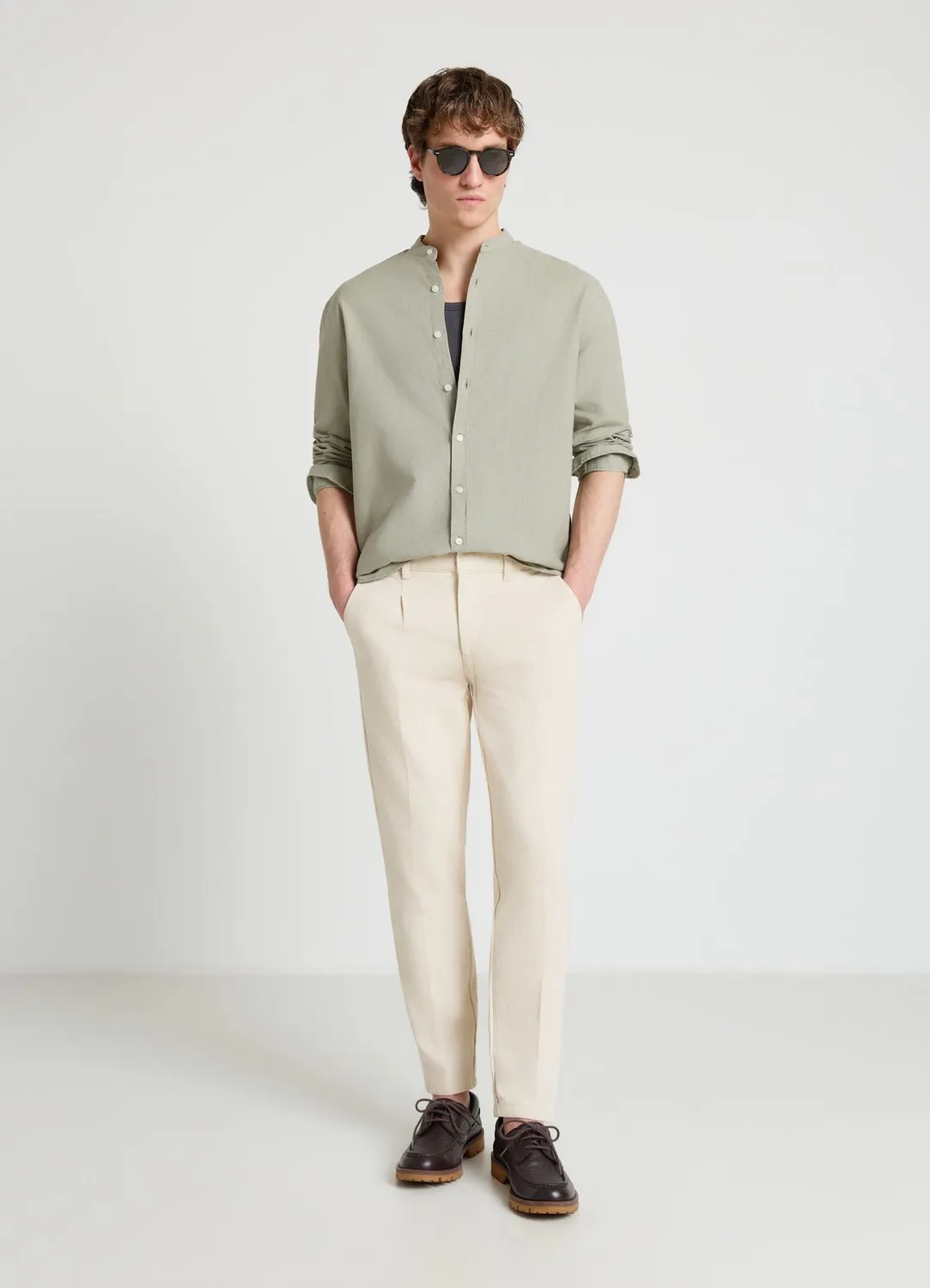 Calliope chemise homme col coréen lin manches longues