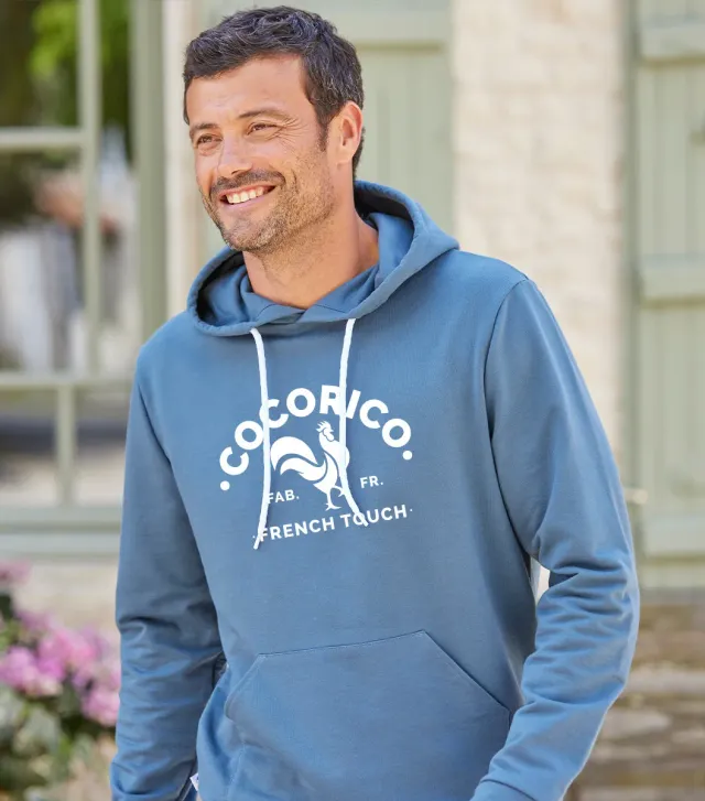 Cocorico Azur Coq Français sweat à capuche Azur coton