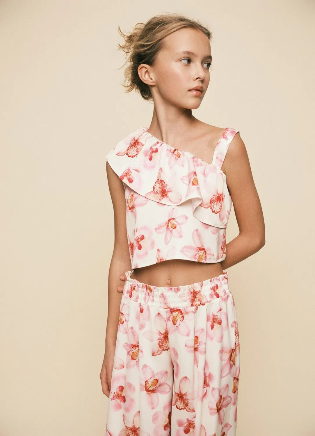 Calliope volant top fille fleurs monospalla court