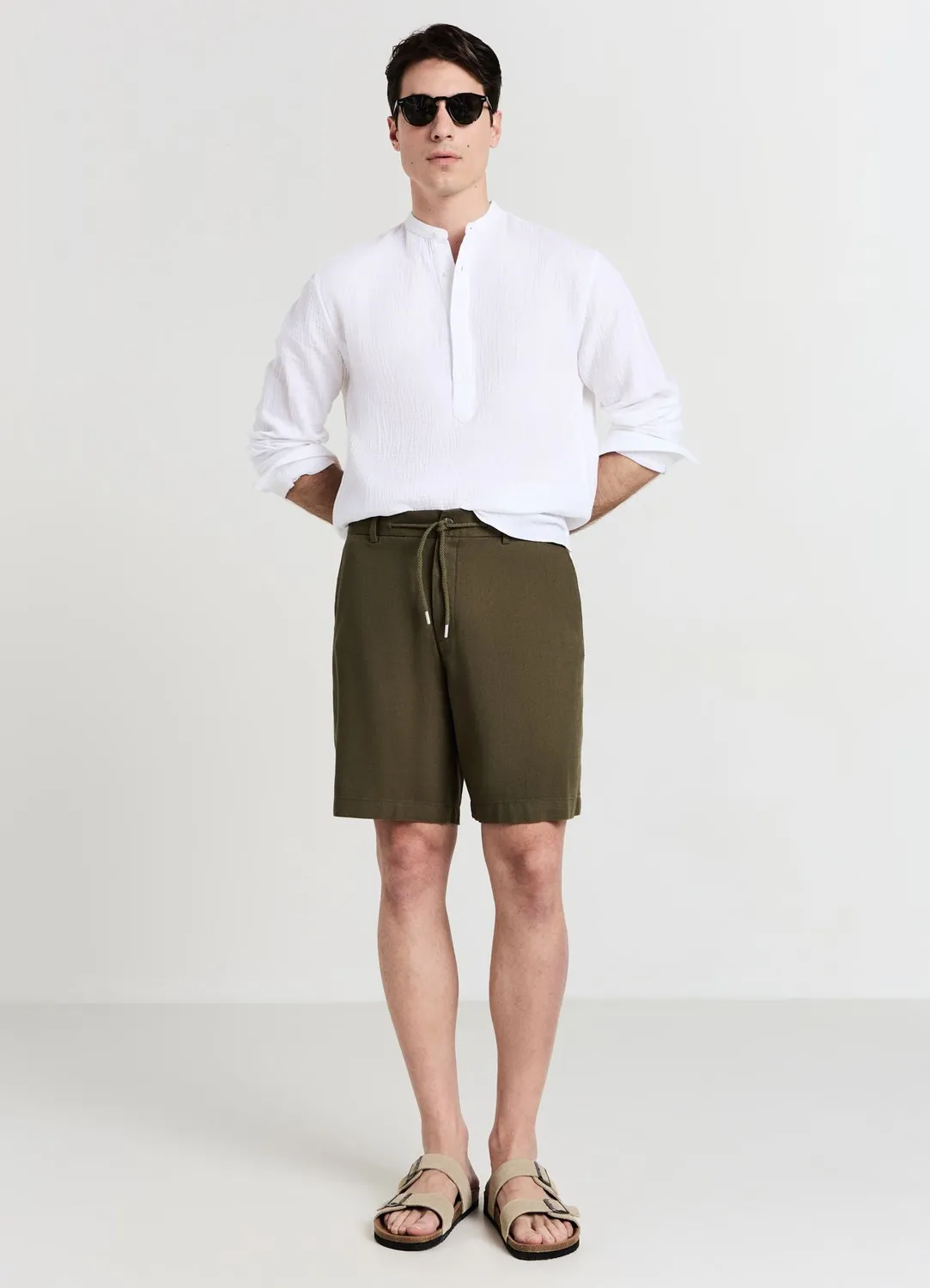Calliope chemise col coréen coton gaufré homme