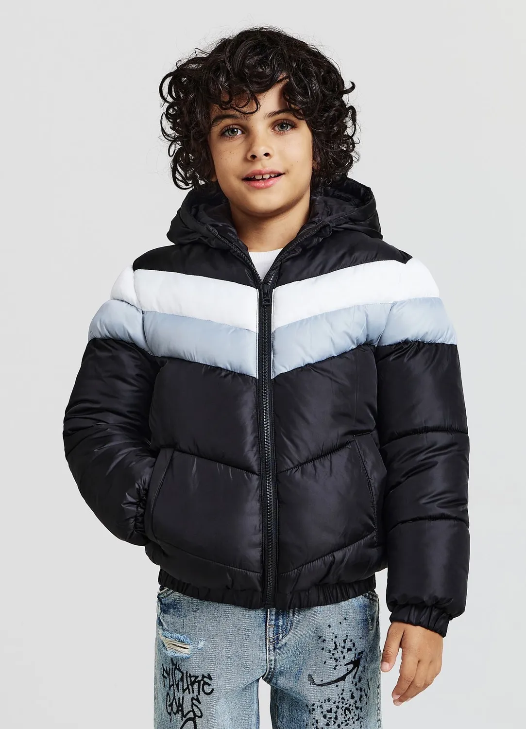 Calliope Blouson Matelassé Garçon Capuche Zip