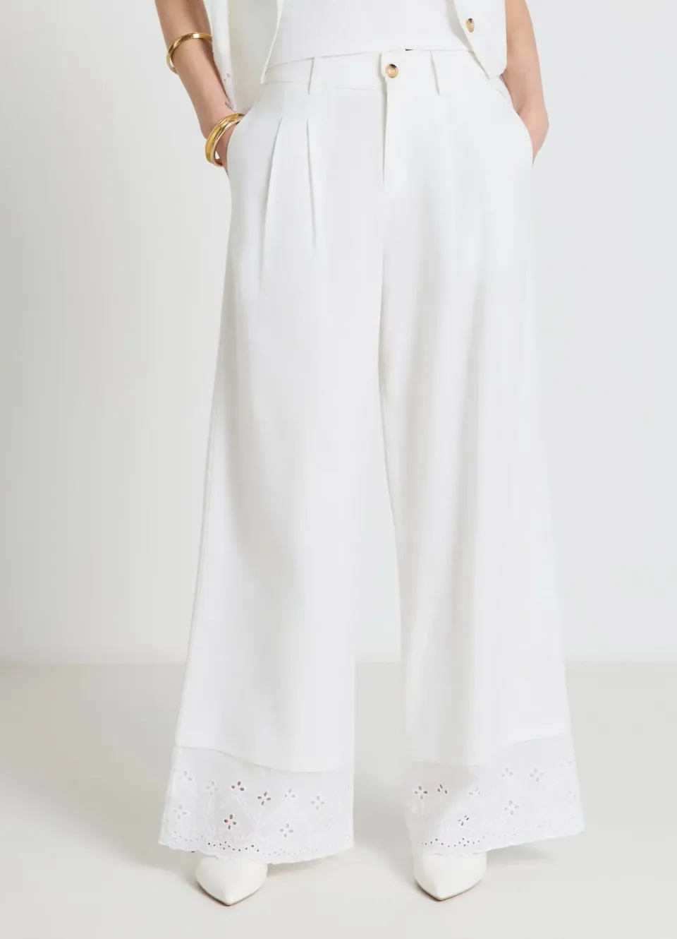 Calliope pantalon palazzo femme volant broderie