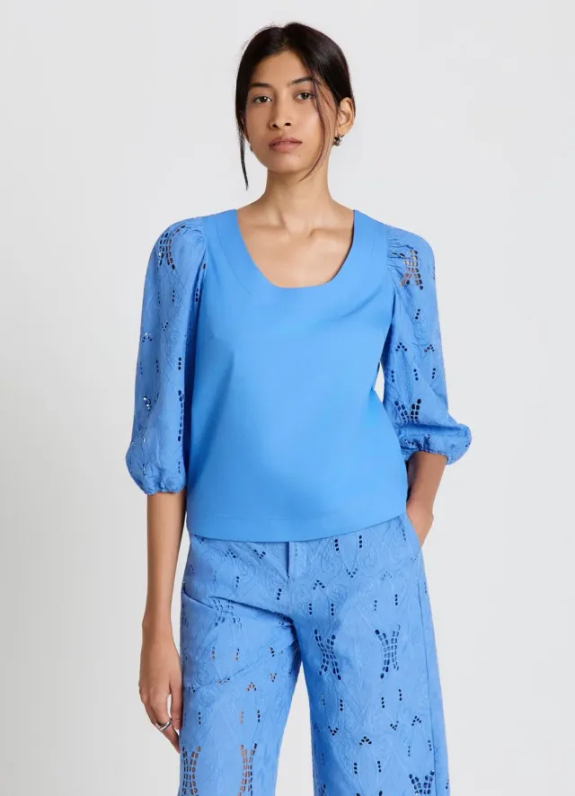 Calliope blouse unie broderie manches 3/4 femme