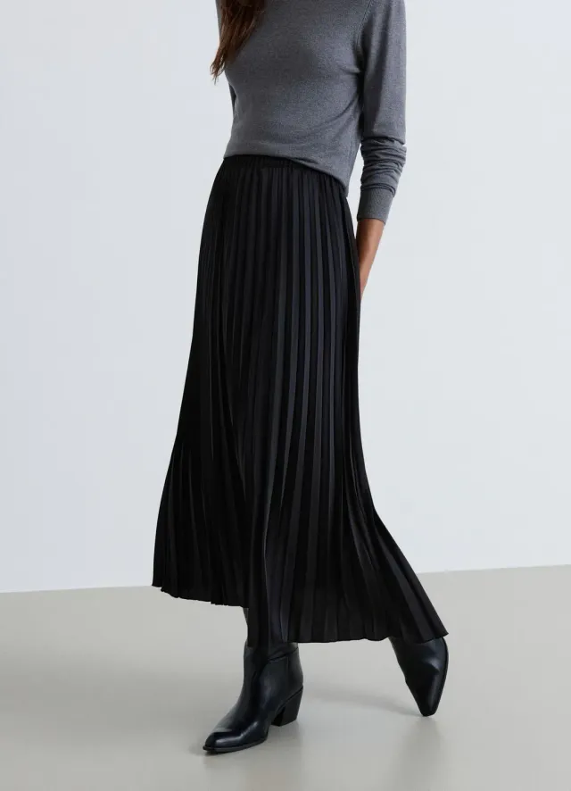Calliope jupe plissée satinée femme midi unie