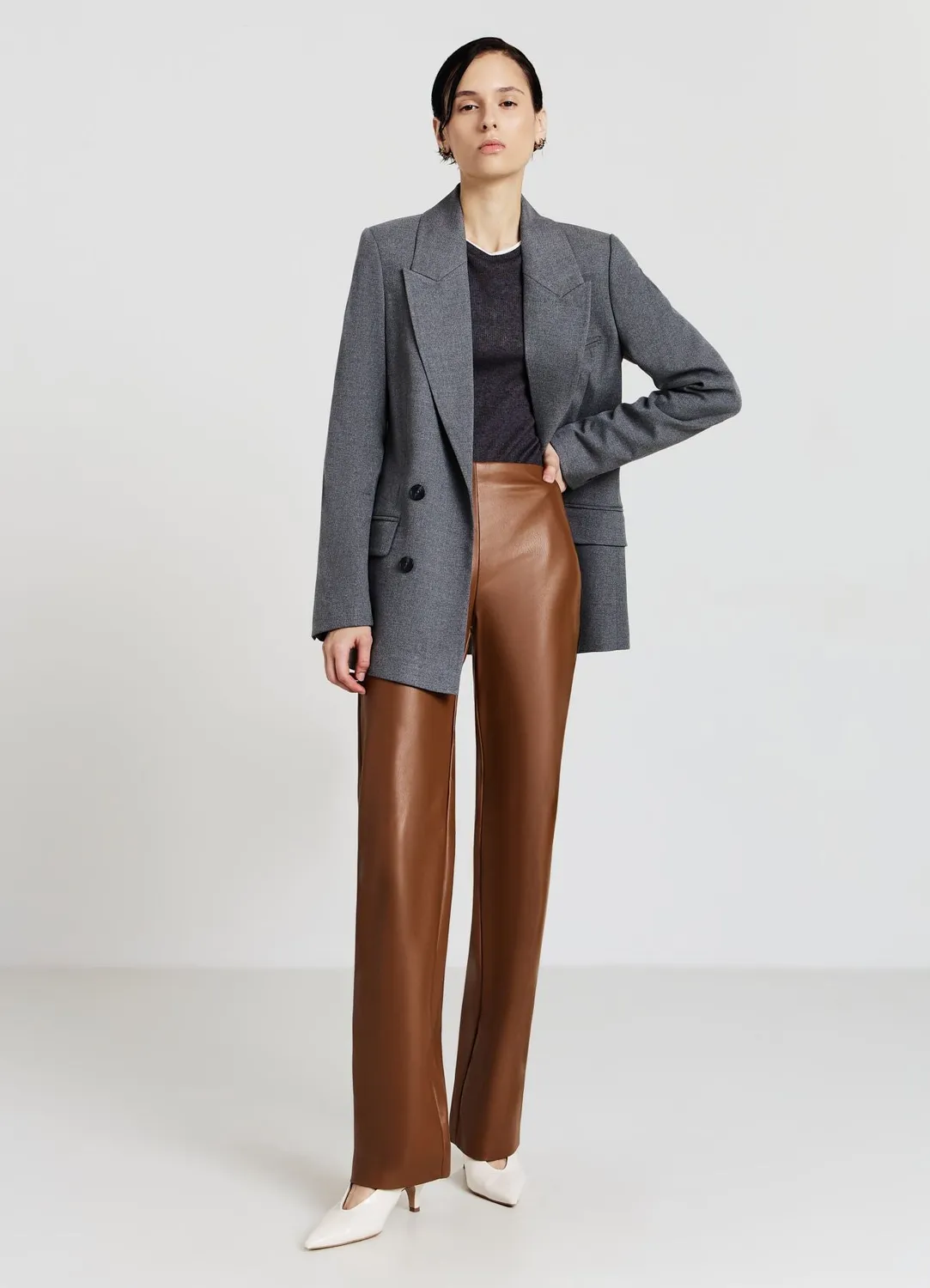 Calliope straight pantalon femme effet cuir noir