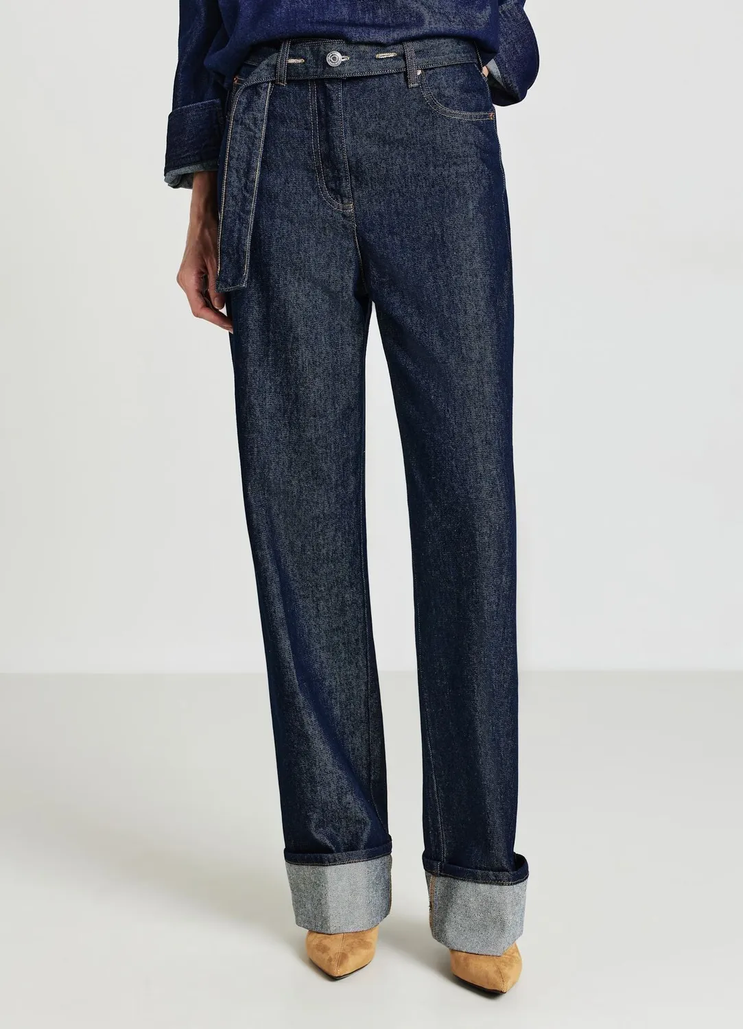 Calliope jean wide leg femme taille haute revers