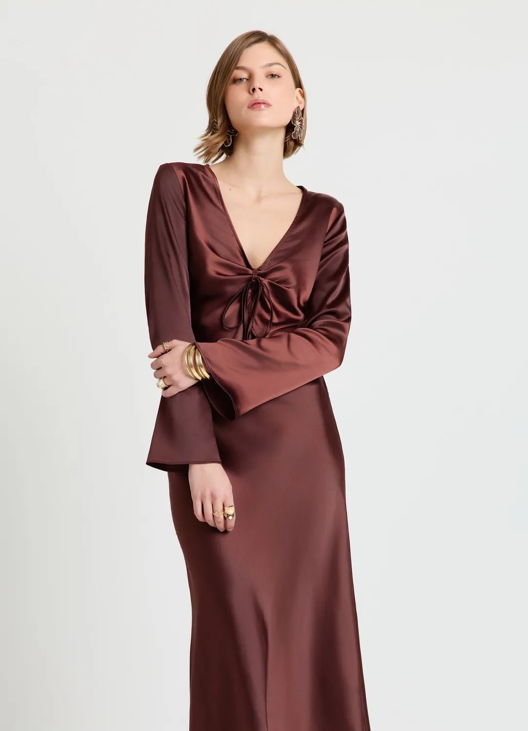Calliope blouse satinée femme col V à nœud
