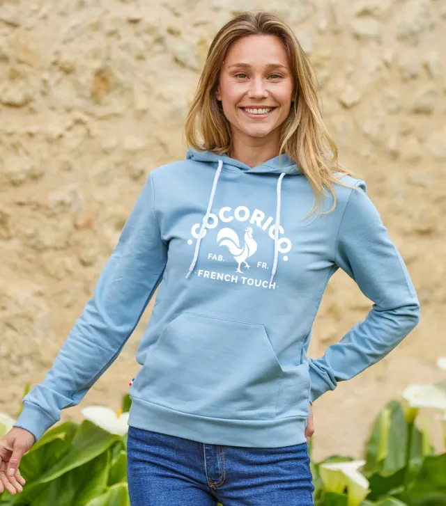 Cocorico Coq Français sweat femme ciel coton