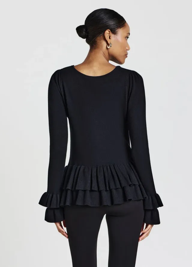 Calliope pull femme volants col rond manches longues