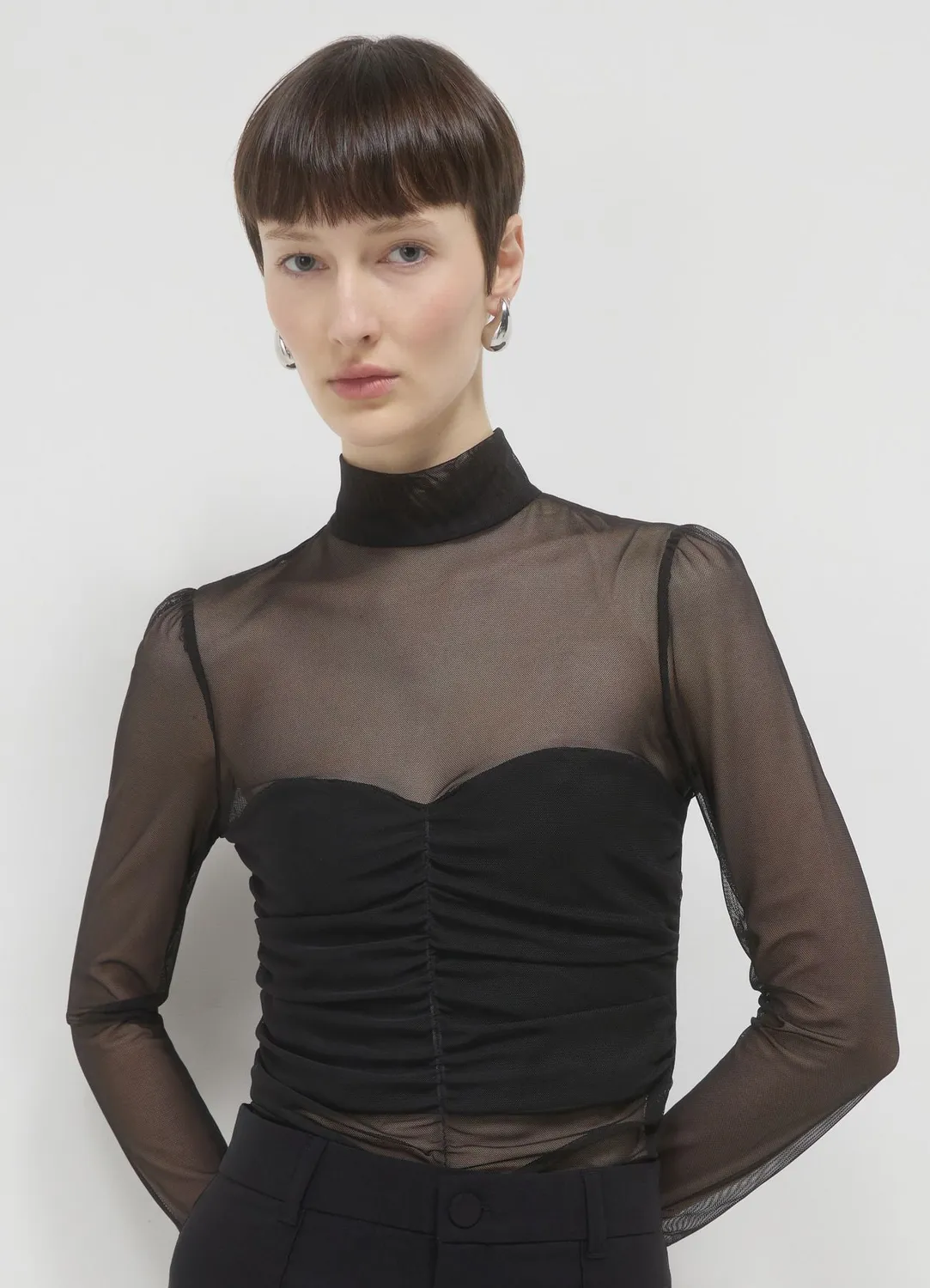 Calliope Body tulle froncé manches longues femme