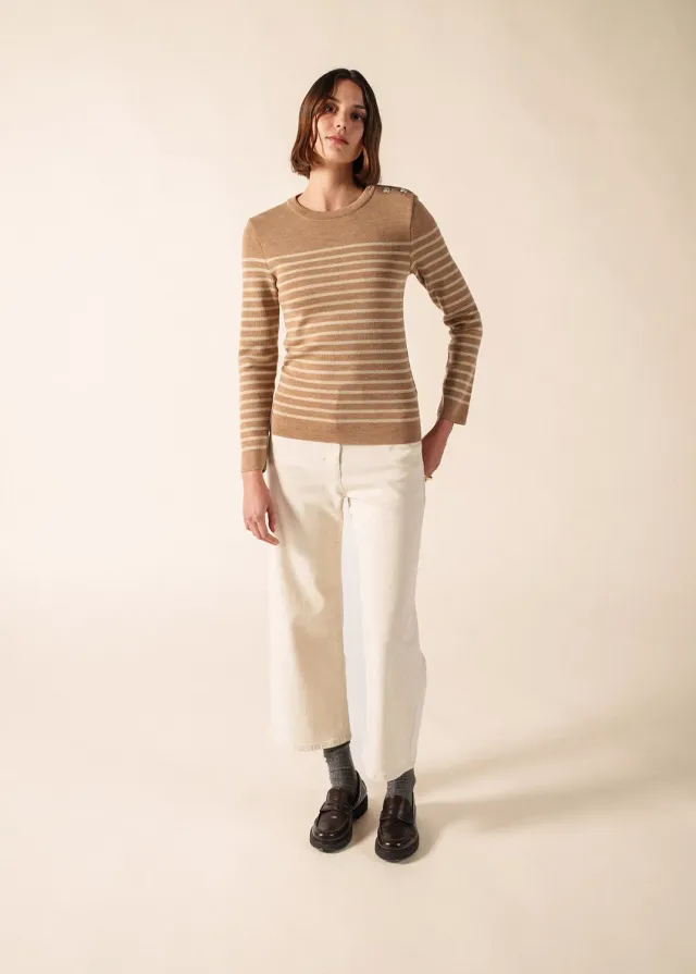 Saint James Marée pull marin beige foncé laine