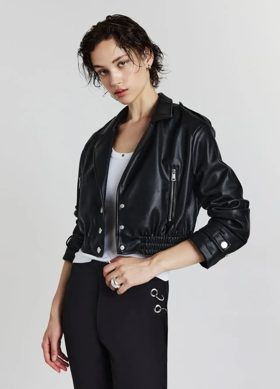 Calliope blouson crop simili cuir femme noir