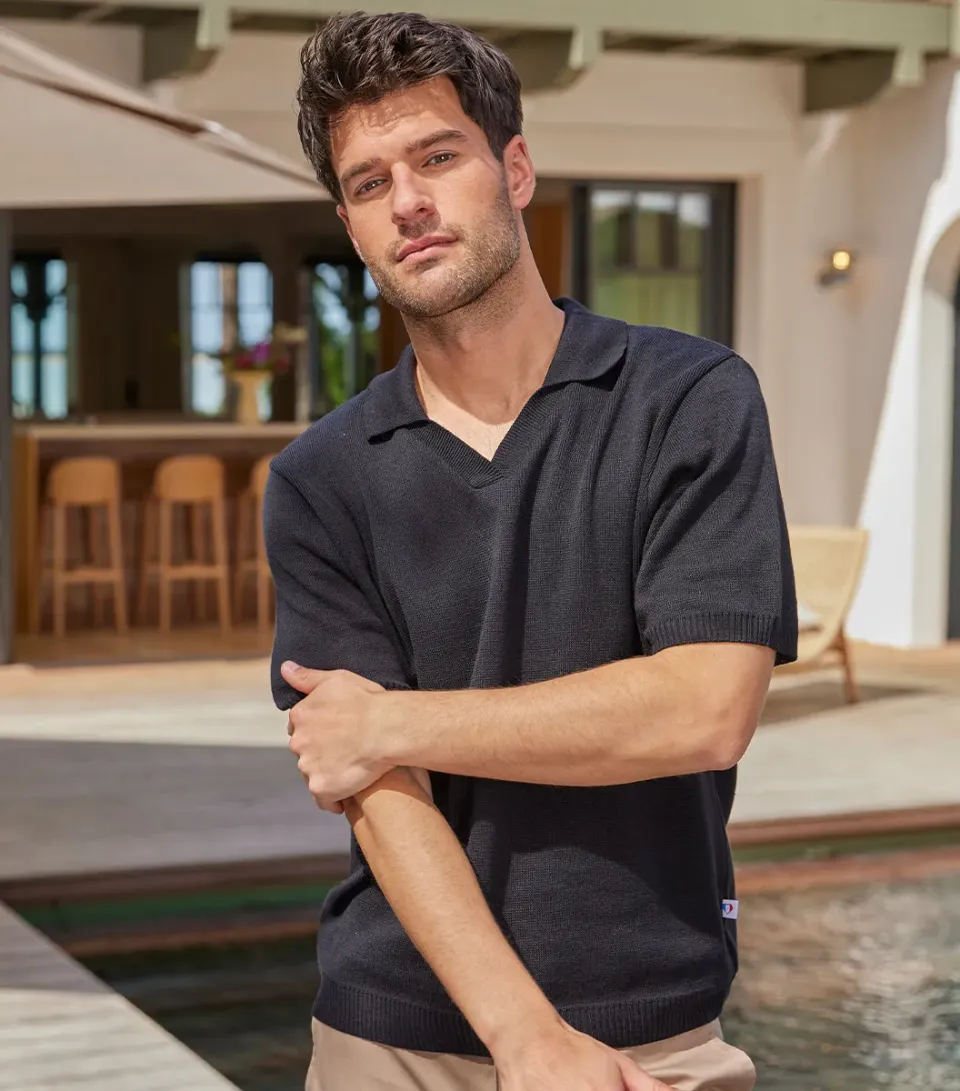 Cocorico polo maille homme noir coupe droite