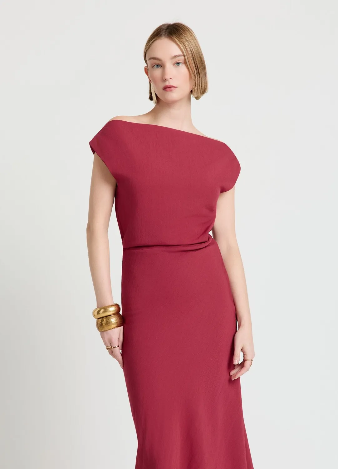 Calliope robe midi femme col drapé sans manches