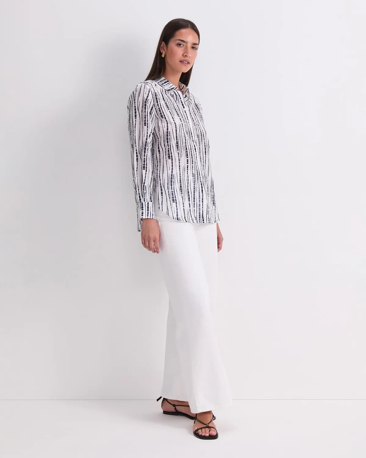 Sportscraft Stripe Cotton Silk Long Sleeve Shirt chemise rayée