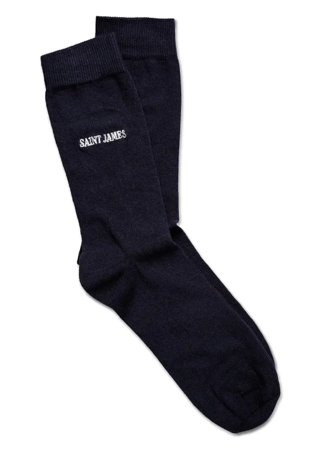 Saint James pieds brodés chaussettes marine coton