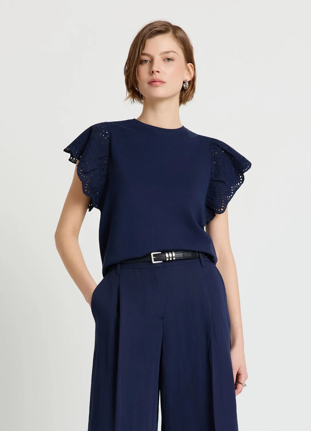 Calliope T-shirt Volants Sangallo Femme Coton Uni