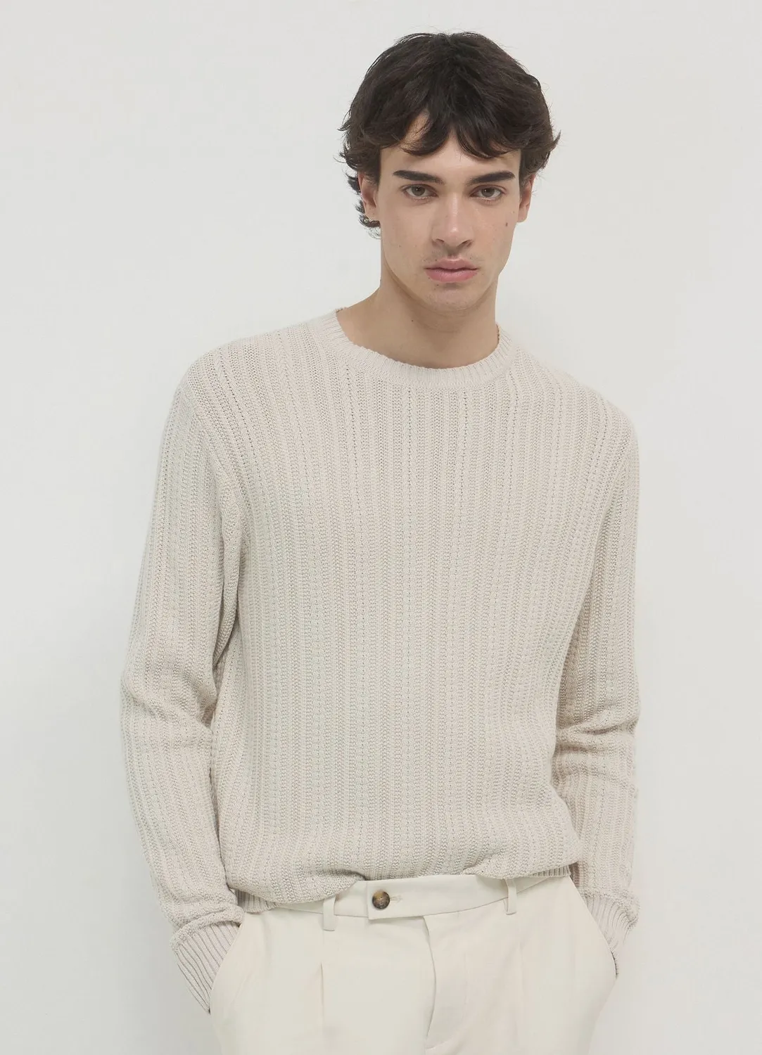 Calliope pull torsades col rond homme manches longues