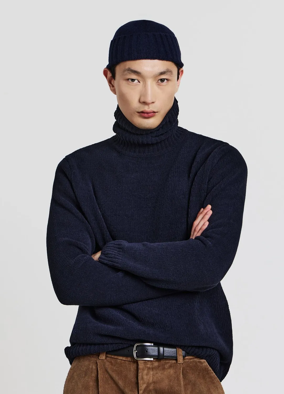 Calliope pull col roule chenille homme uni manches longues
