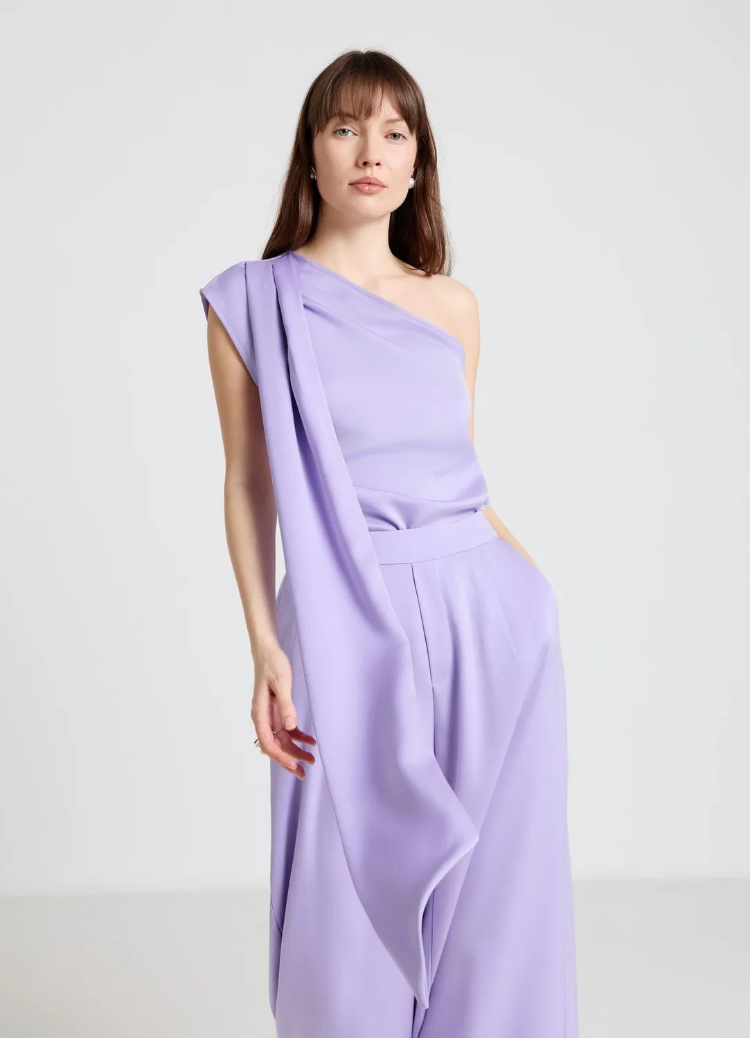 Calliope top une épaule femme satiné foulard