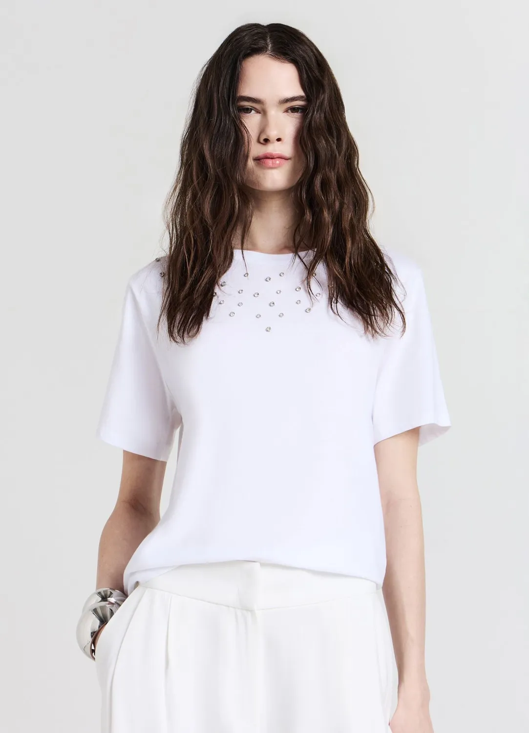 Calliope T-shirt strass coton femme manches courtes