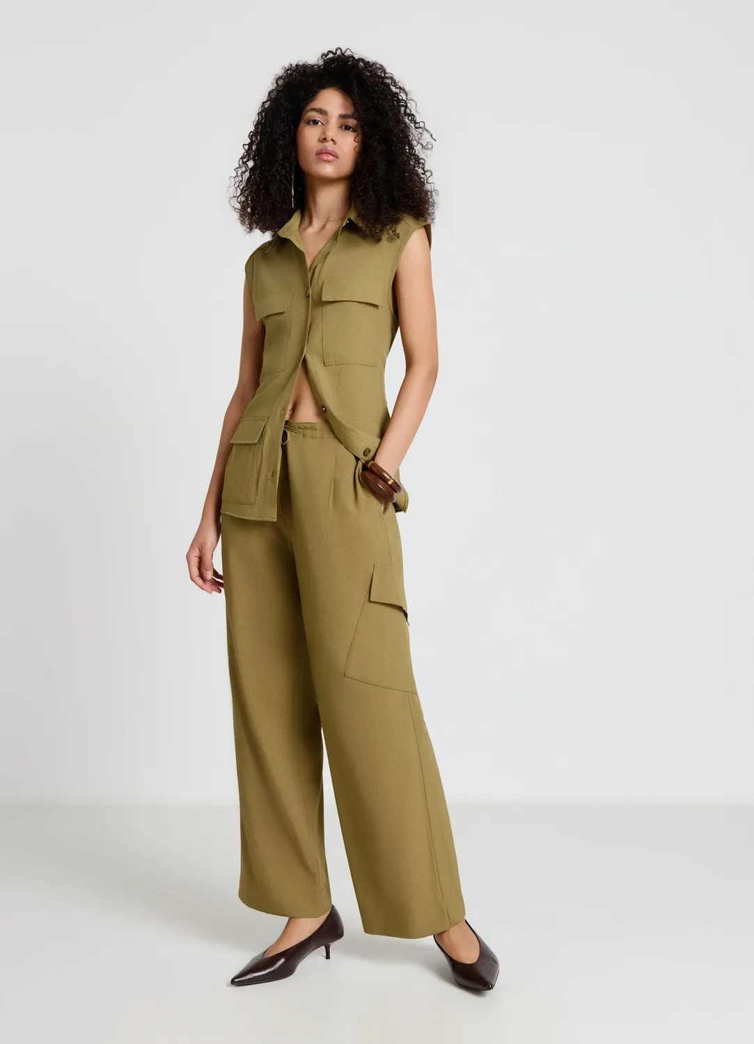 Calliope pantalon straight cargo à cordon femme poches