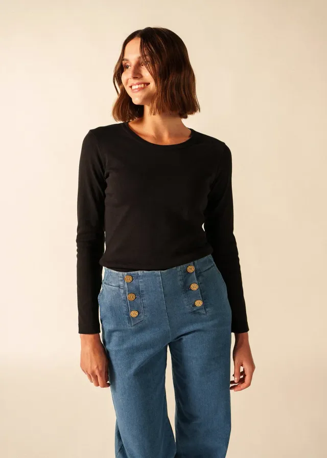Saint James Celina t-shirt coton noir manches longues