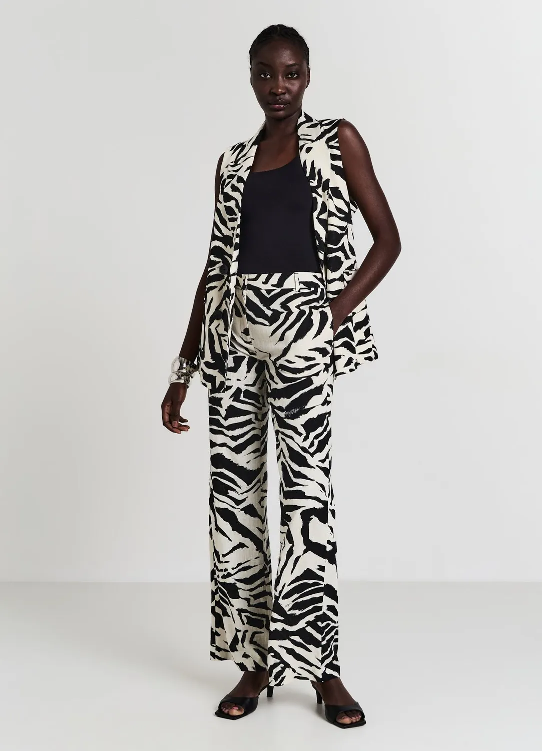 Calliope gilet long femme zébré boutons revers