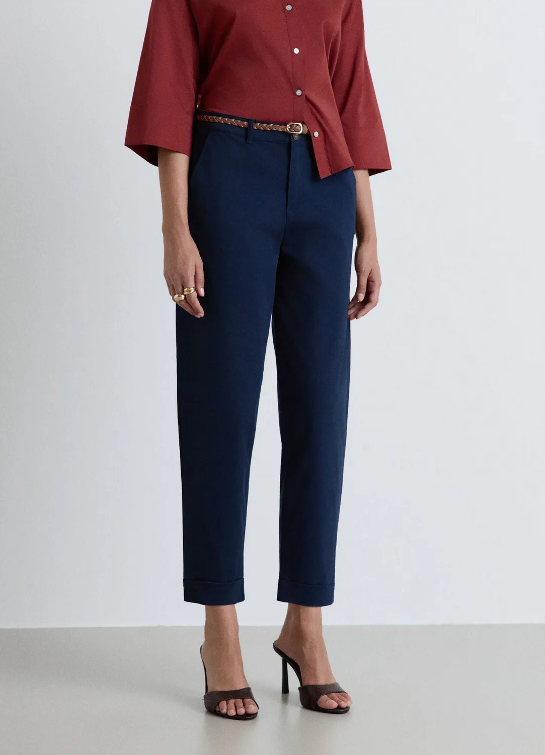 Calliope chino femme ceinture tressée regular