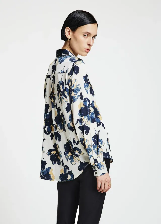Calliope chemise femme fleurs satinée manches longues