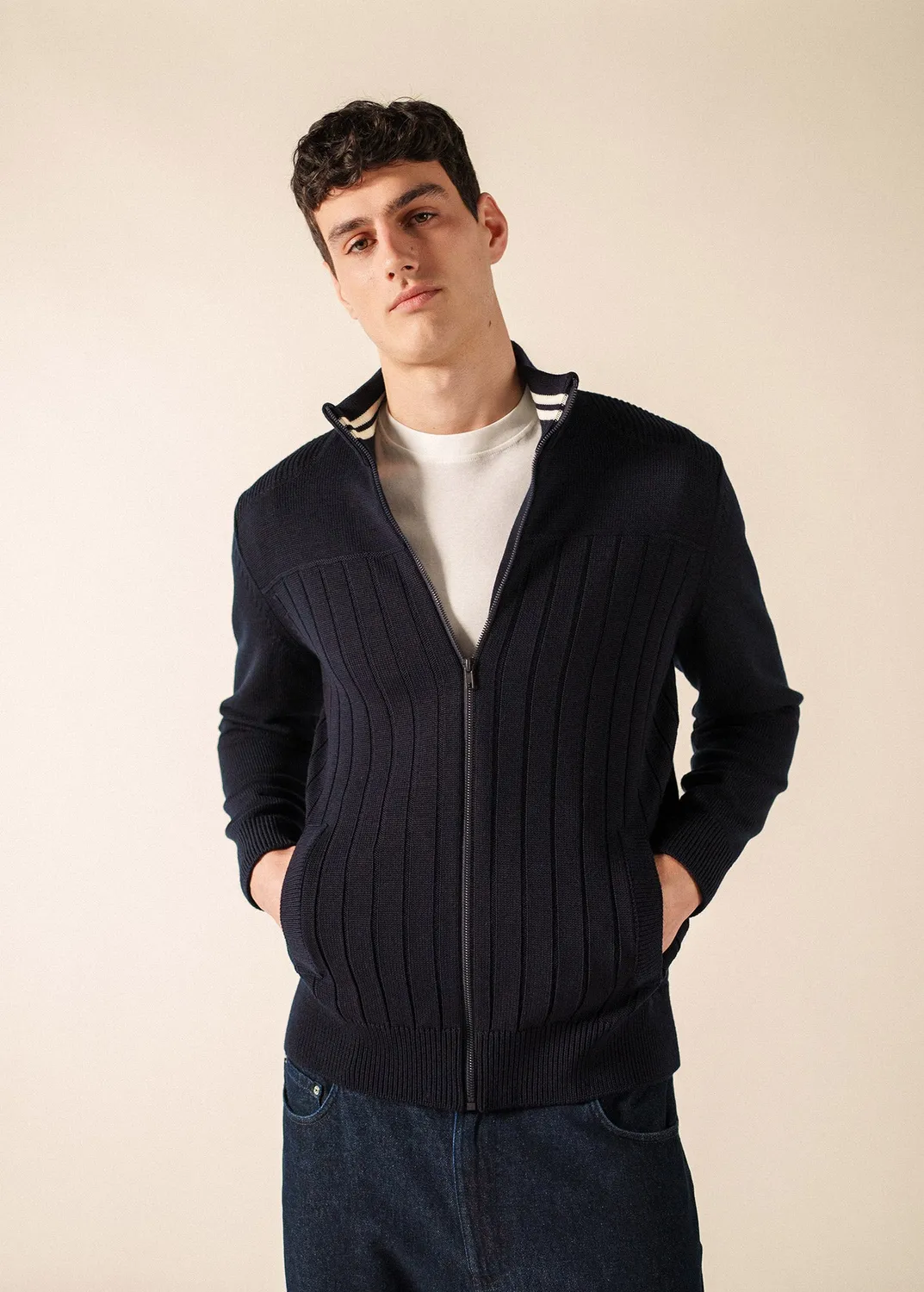 Saint James Calypso Réédit gilet navy blanc laine