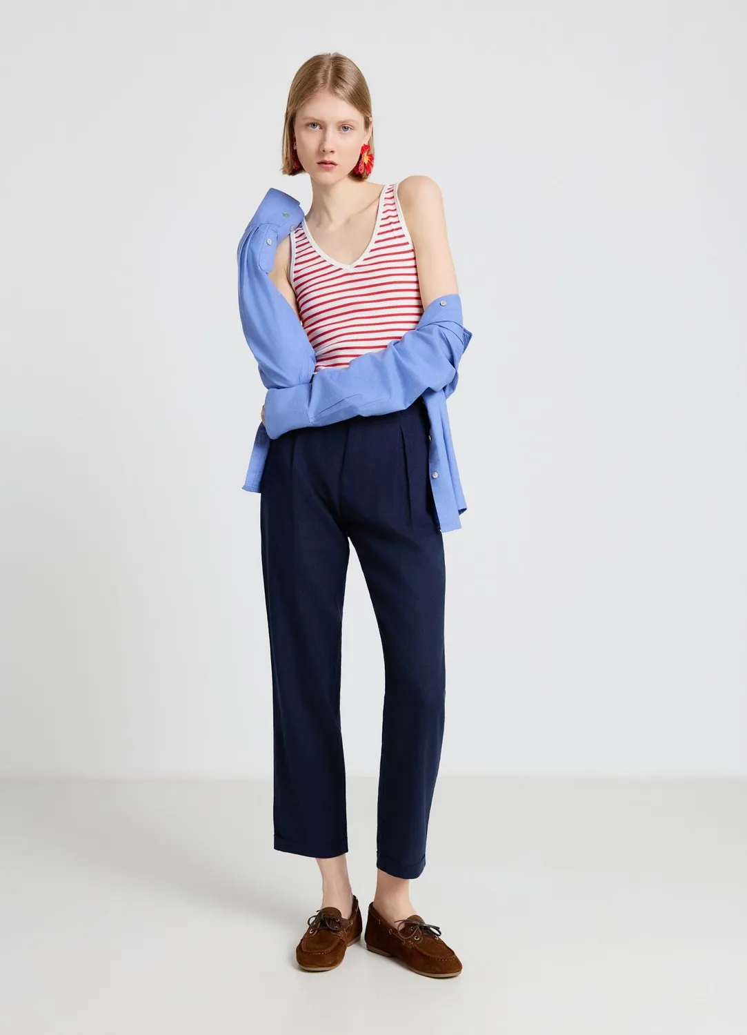 Calliope top raye femme col V bretelles larges