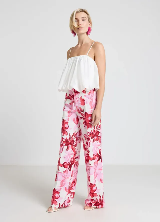 Calliope pantalon palazzo fleuri femme taille haute
