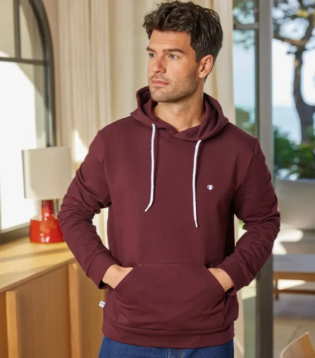 Cocorico Iconique sweat à capuche homme bordeaux coton