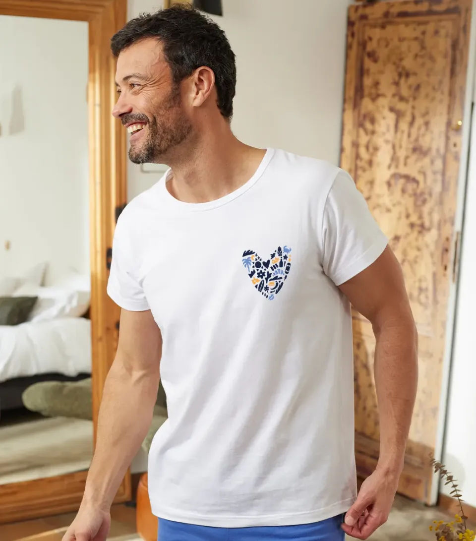 Cocorico Rêveur t-shirt pyjama homme blanc coton stretch
