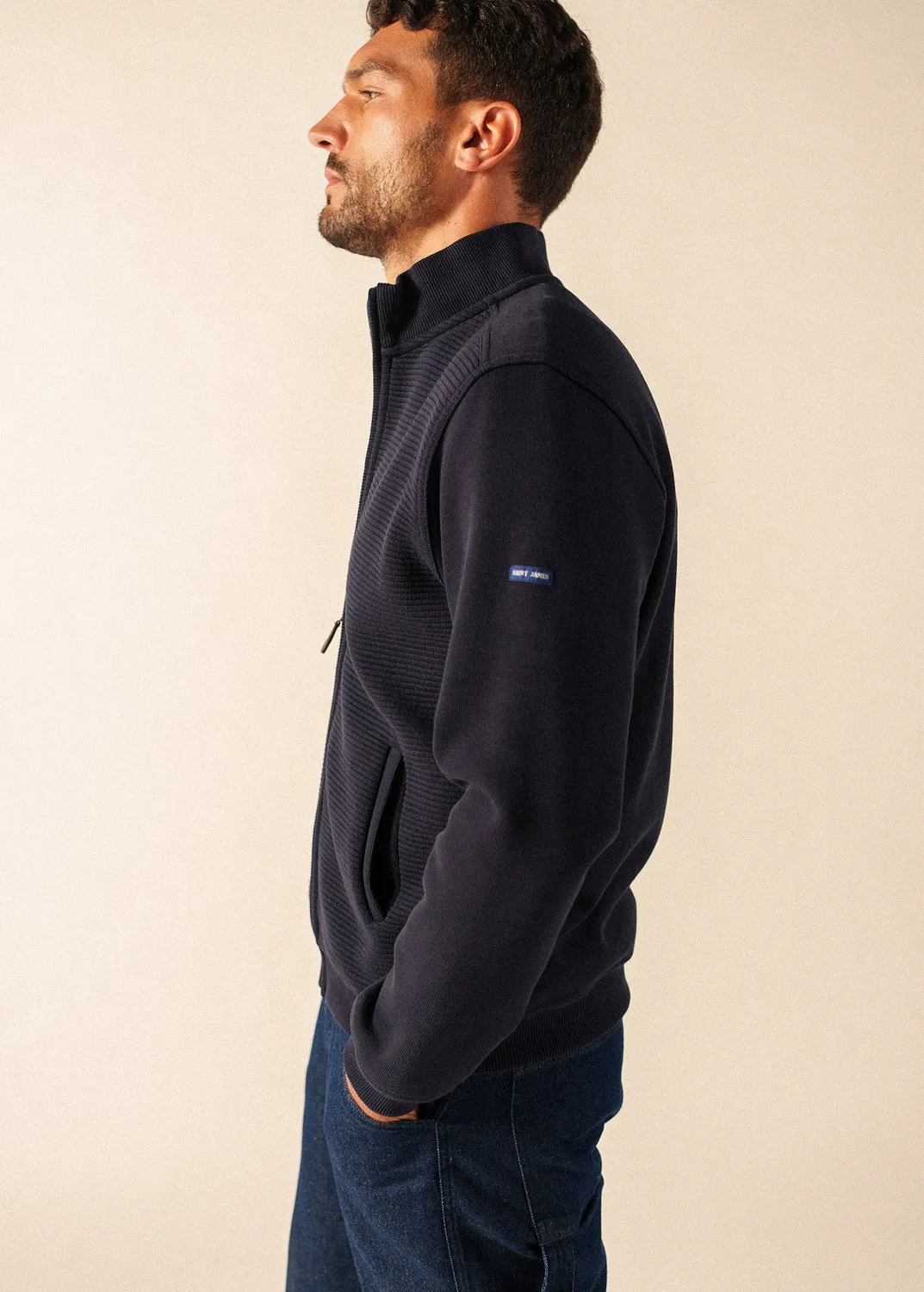 Saint James Matteo gilet zippé navy col montant coton