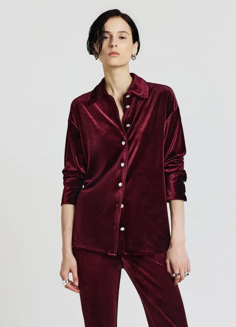 Calliope chemise effet velours boutons bijou femme