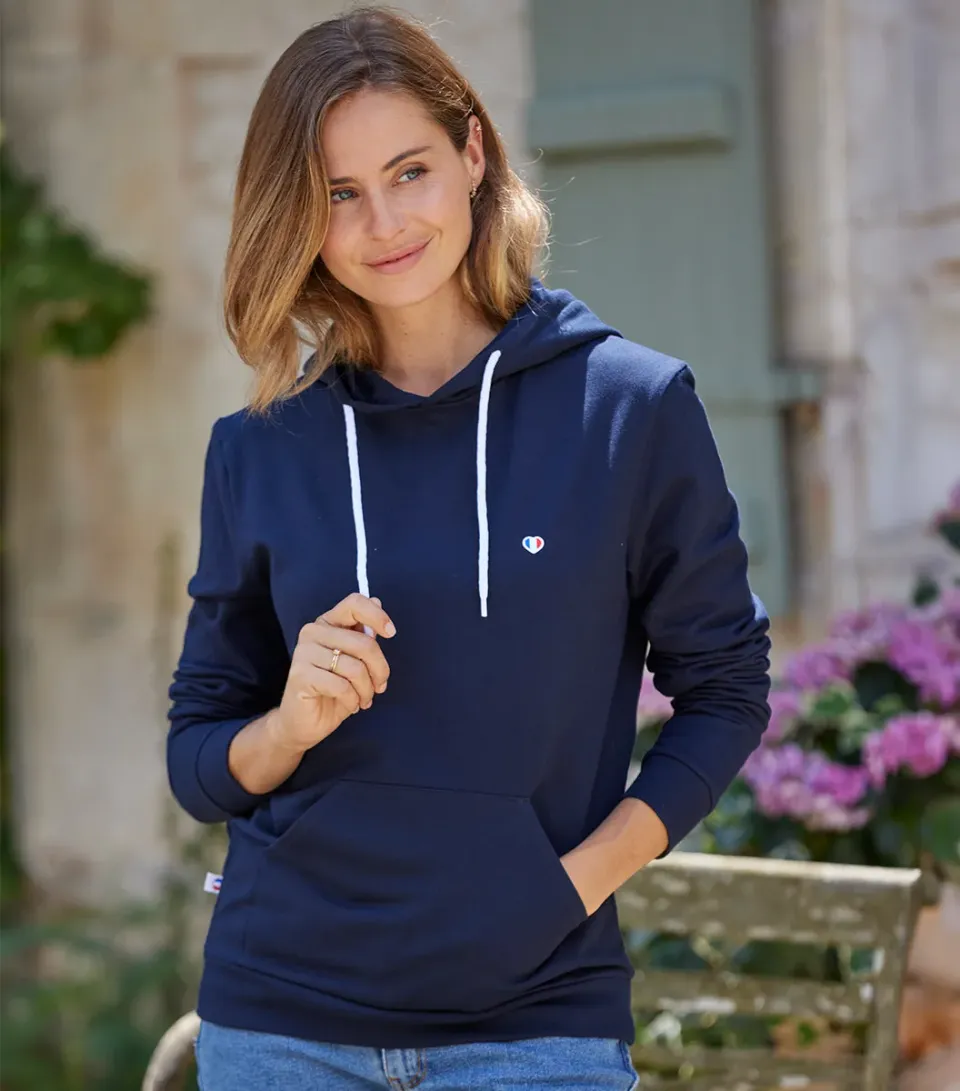 Cocorico Iconique sweat capuche femme marine coton