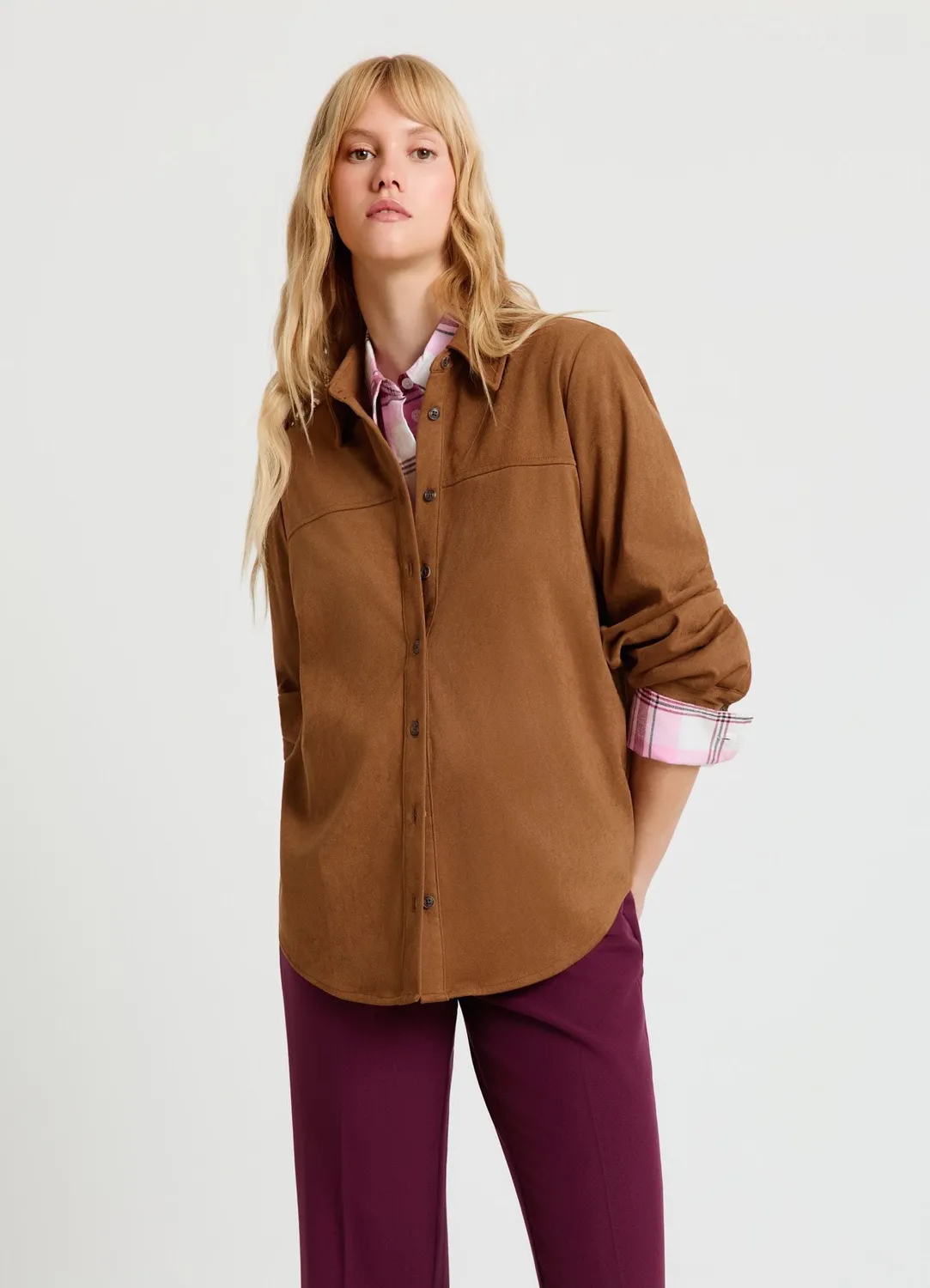 Calliope chemise effet suédé col classique femme