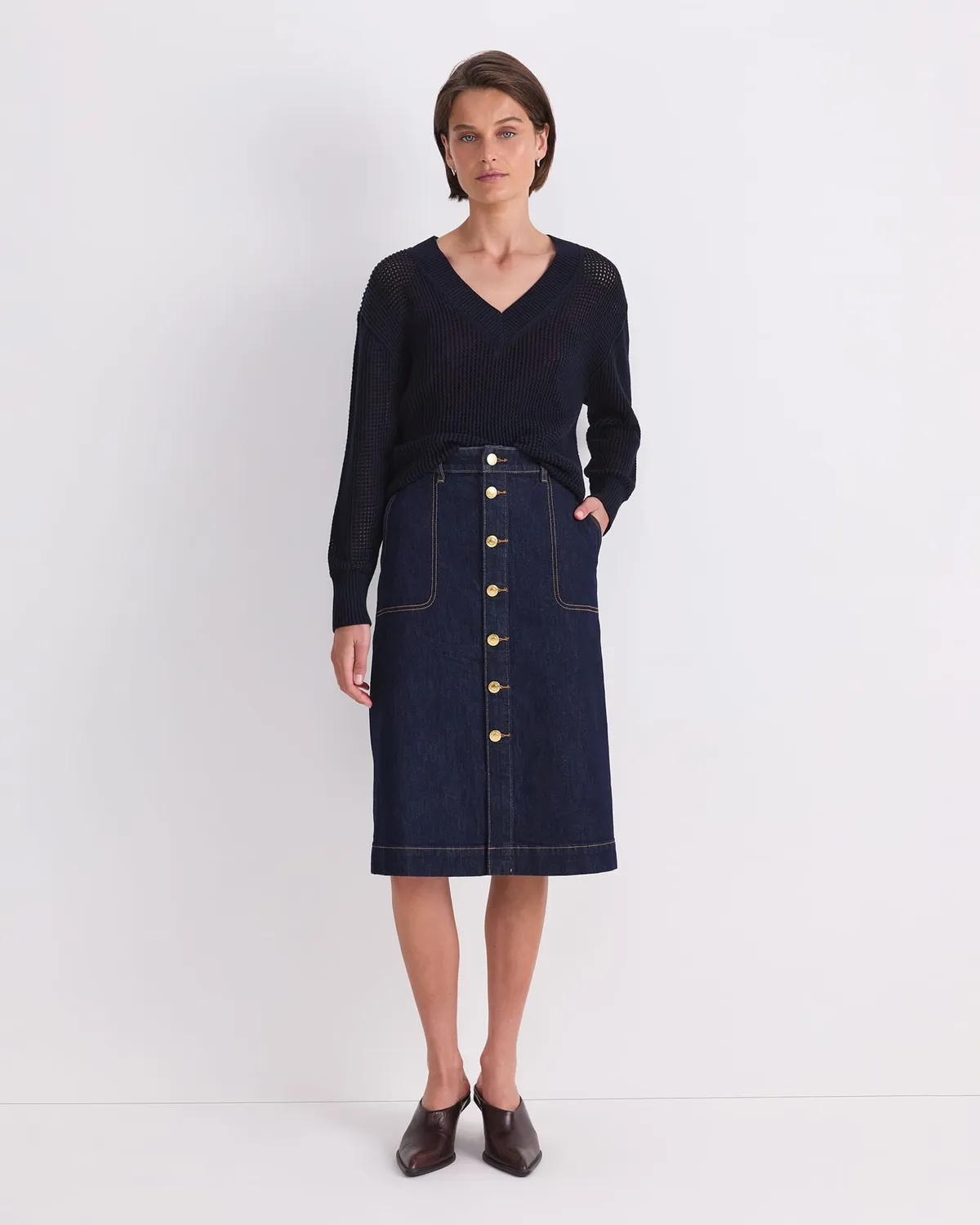 Sportscraft Peyton Denim jupe midi indigo